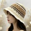 Wide Brim Crochet Panama Hat Breathable Beach Sun Hat Popular Striped Bucket Hat  Daily