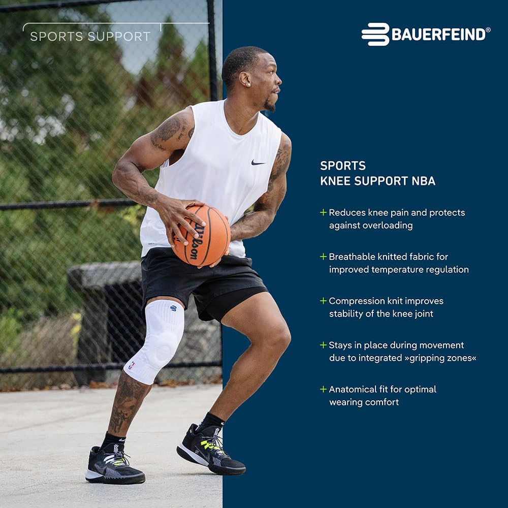BAUERFEIND SPORTS KNEE SUPPORT NBA Knee Support Knee Made in General Medical Stabilizes the Knee Joint with Silicone Pads and Compression Size (Sports
