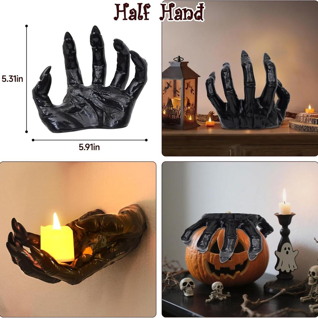 Halloween Decorations Indoor Gothic Decor Pack Of 3 Wall Mounted Hands Creepy Reaching Hands With Lighted Candles For Gothic Wall Decorations