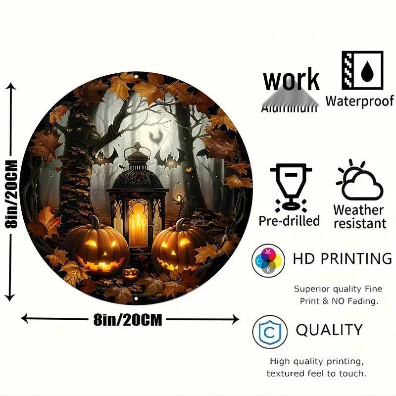 Pumpkin Wood Sign: Halloween Round Craft Door Pendant