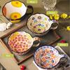 Hand Painted Japanese Handle Bowl New Ceramic Baking Bowl Instant Noodles Bowl Salad Bowl Household Tableware Baking Bowl Househ
