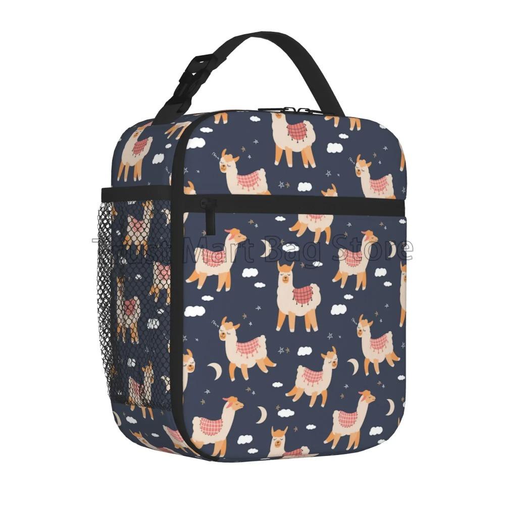 Urocza Alpaka Lama Przenośna Termiczna Torba na Lunch Izolowany Lunchbox Wielorazowe Torby Chłodzące dla Kobiet Chłopców Dziewcząt Praca Piknik Kemping