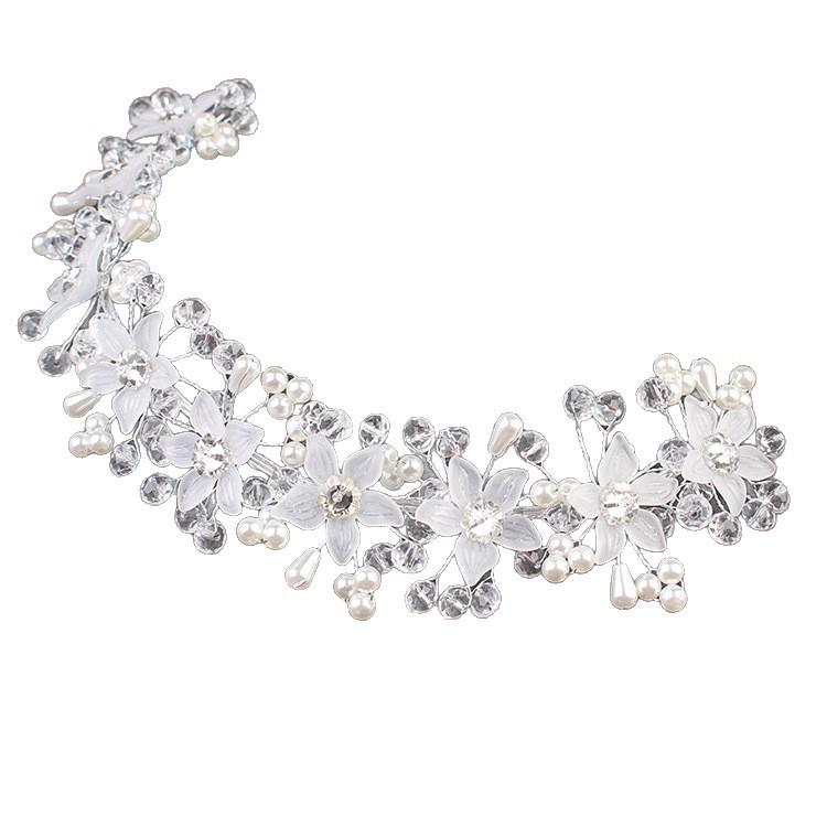 Korean Faux Pearl Floral Headband - Elegant Wedding Bride Hair Accessory