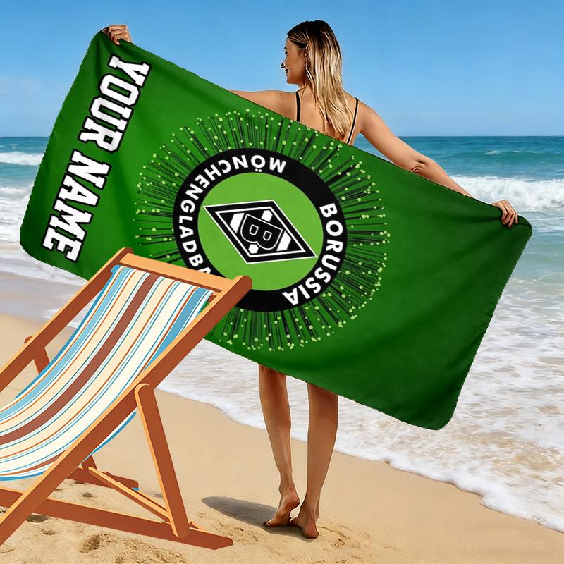 Personalisierter Name Borussia Mönchengladbach Druck Strandtuch, Großes Weiches Schnelltrocknendes Handtuch für Strand Camping Schwimmen