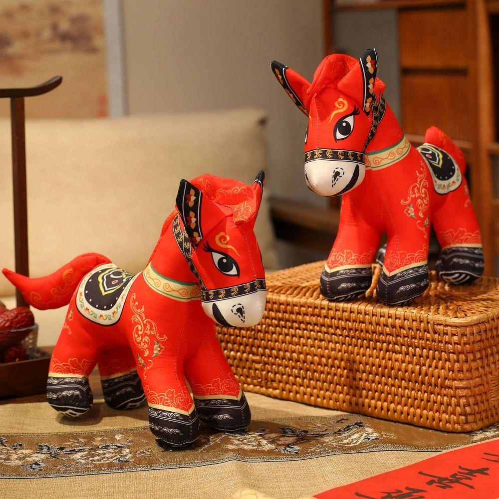 Cozy Embroidery Fabrics Good Luck Pony Doll Horse Mascot Plush Toy Home Decor