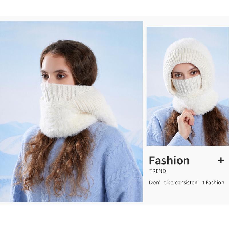 Winter Outdoor Warm Pullover Cap Women's Velvet Ear Protection Riding Neck Integrated Knitted Wool Cap