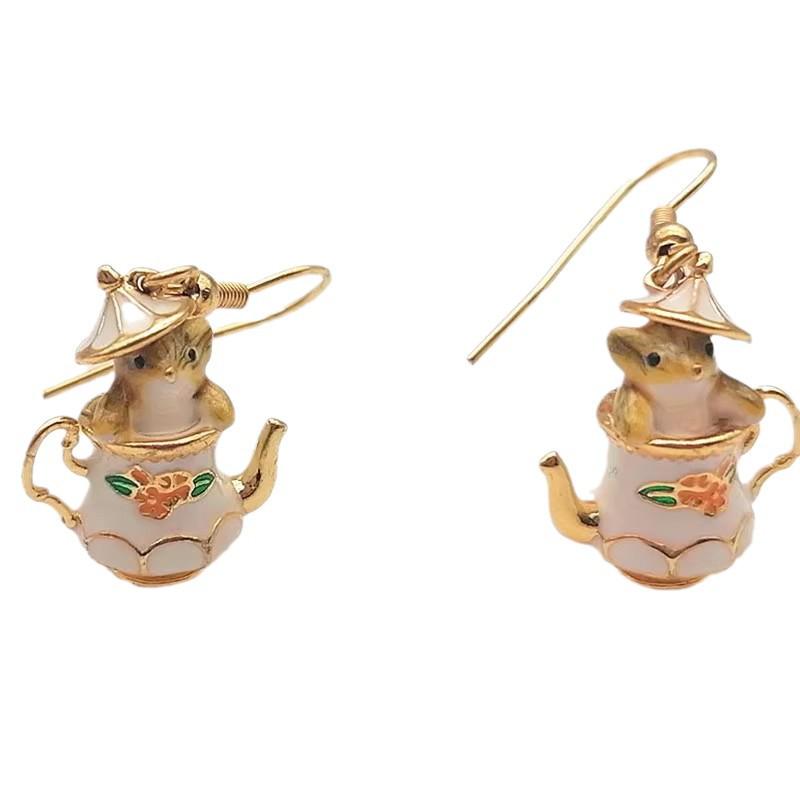 Trendy Chinese-Style Teacup Mouse Earrings: Playful, Chic, Personality-Driven Design for Women