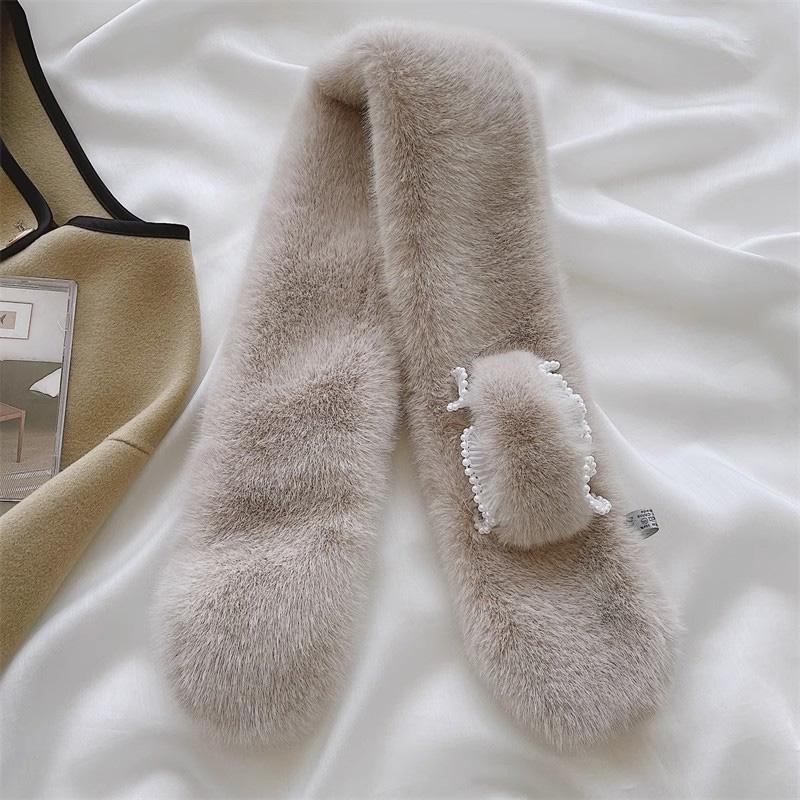 1Pc Plush Soft Scarf Warm Fur Collar Wind-resistant Clothing Accessories Skin-friendly Lace Pearl