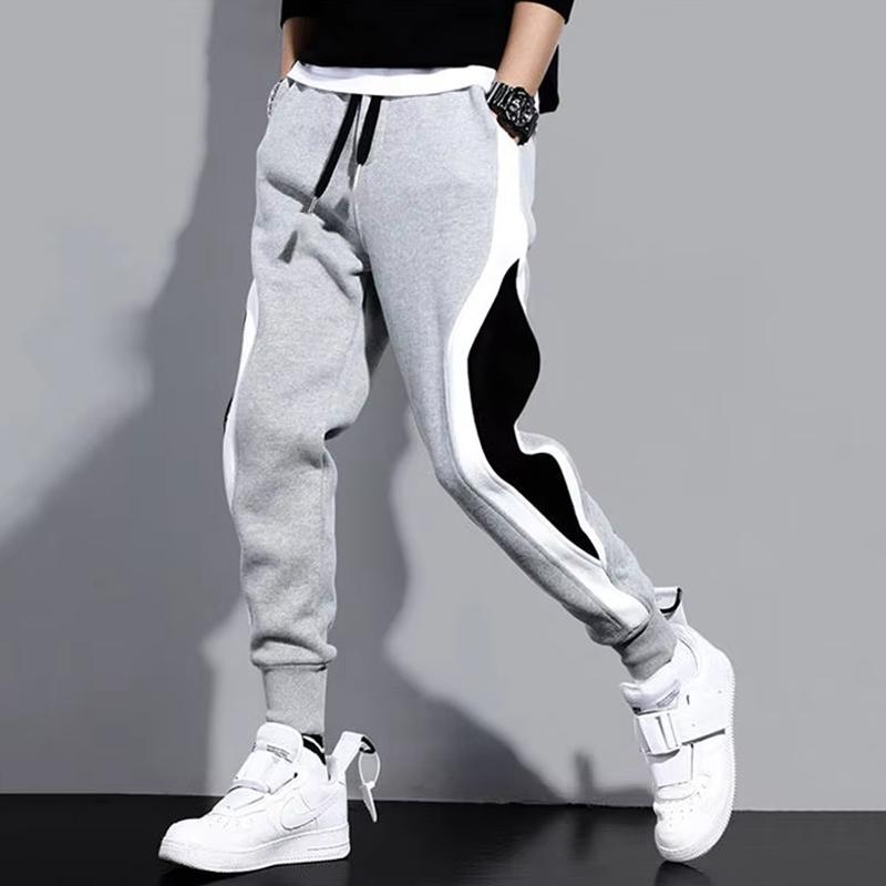 Herbst Herren breite lockere Freizeithose Herren Patchwork Neun-Punkt-Sport elastisches Seil atmungsaktive Bindefußhose M graue