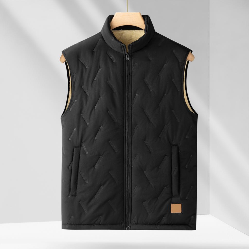 Herren Herbst/Winter Fleece-gefütterte Weste, Lammwolle Stehkragen Ärmellose Jacke