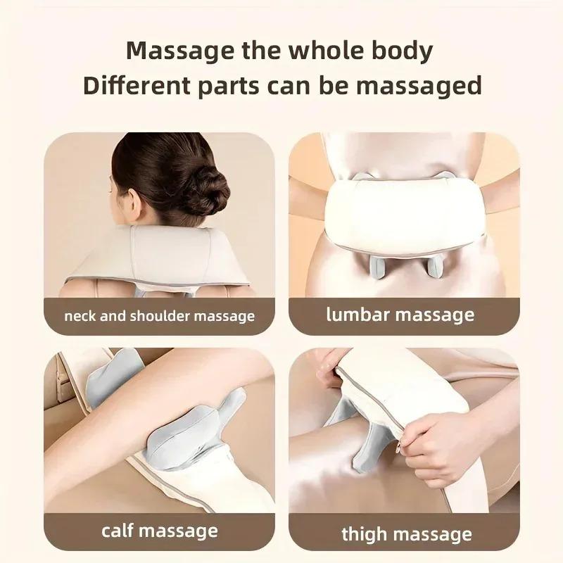 2025 New Wireless Neck & Back Massager Kneading Pillow for Shoulders Trapezius and Cervical Relief Portable Massage Shawl