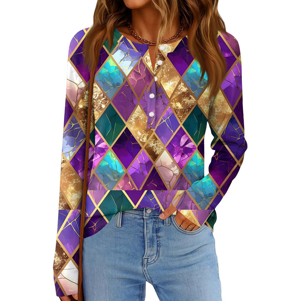 Women's Fashionable Loose Long Sleeved Carnival Printed Casual Top