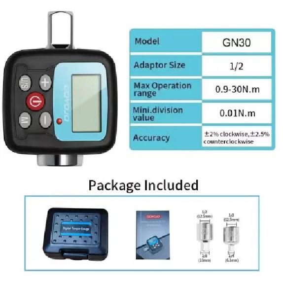 GN-200N.m Backlight Digital Display Torque Meter Electronic Wrench for Automobile Bicycle 3-30N.m