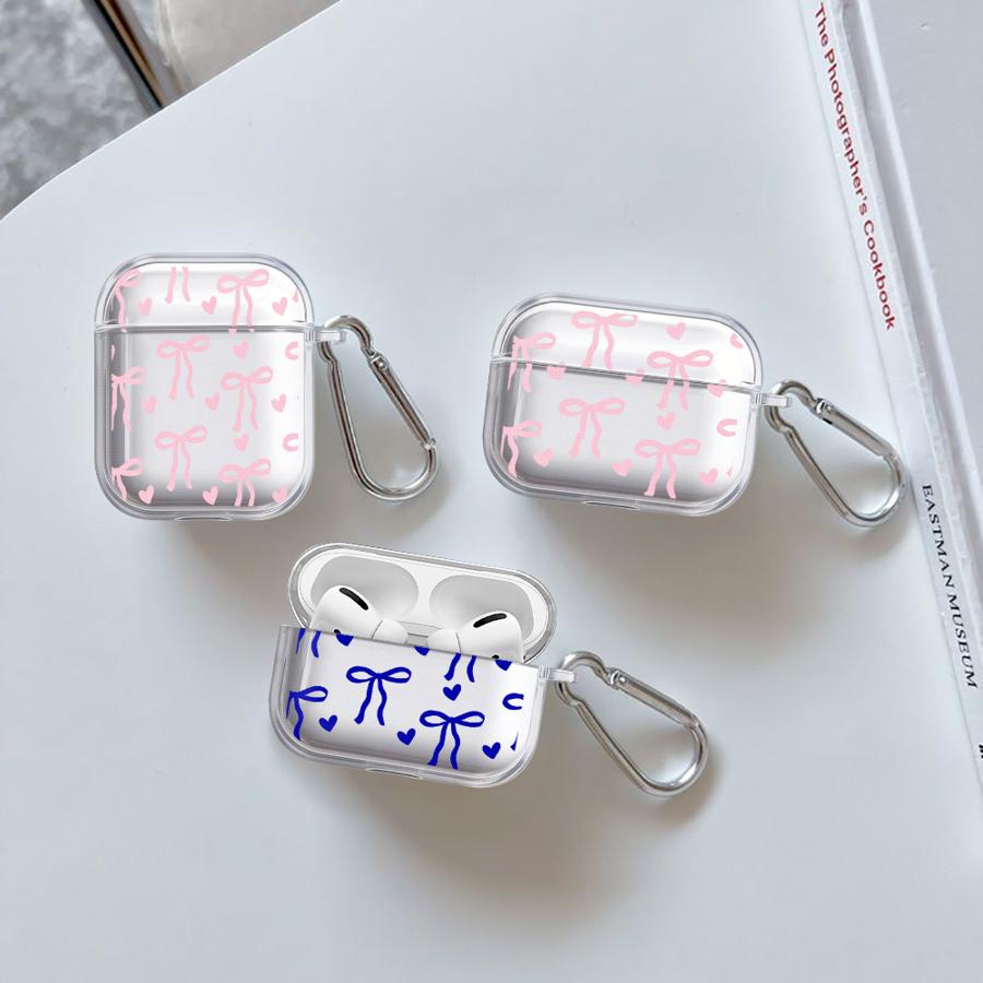 Cute Pink Heart Bow Case For Airpods Pro3 Pro2 4 2 3 Pro 1 Clear Earphone Cases Cover