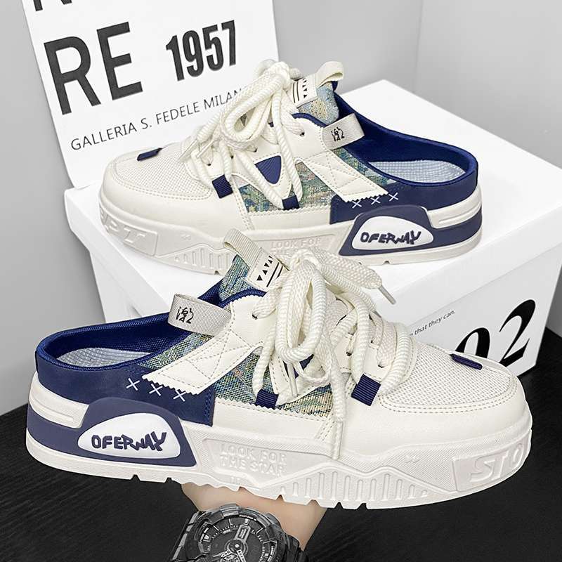 Baotou Half Slippers Men's Summer Lazy One Pedal Heelless Men's Shoes Mesh Casual Board Shoes Teen Sandals