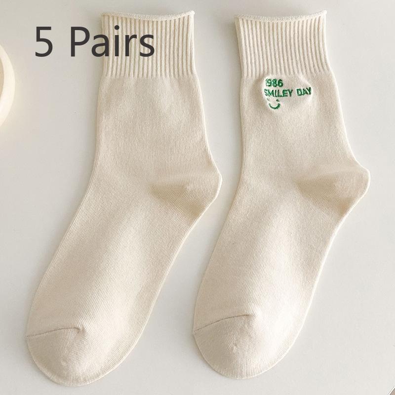 

5 пар женских новых хлопковых носков с вышитыми буквами в студенческом стиле с изображением улыбающегося лица 5 Pairs зелёный