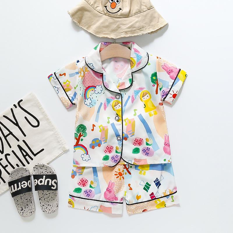 BB58 Mufurui Summer Kids' Silk Bear Cartoon Pajama Short Sleeve Two-Piece Set