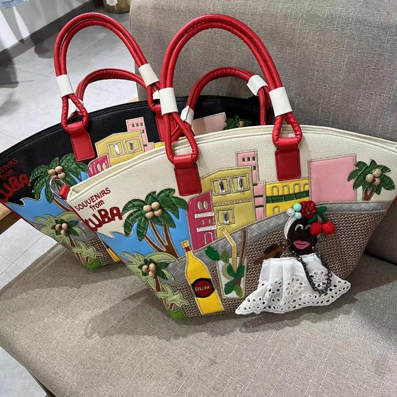 Printemps Nouvelle Mode Grand Sac Fourre-Tout Créatif Épissage Brodé Sacs à Bandoulière pour Femmes Sac Panier Haute Capacité Européen Américain Rétro Sacs à Main pour Dames