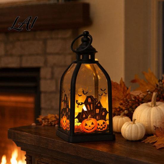 Halloween Party Decoration Candle Lantern Decorative Spooky Witch Skeleton Pumpkin Tabletop Reusable Decor Light for Haunted House Front Porch,