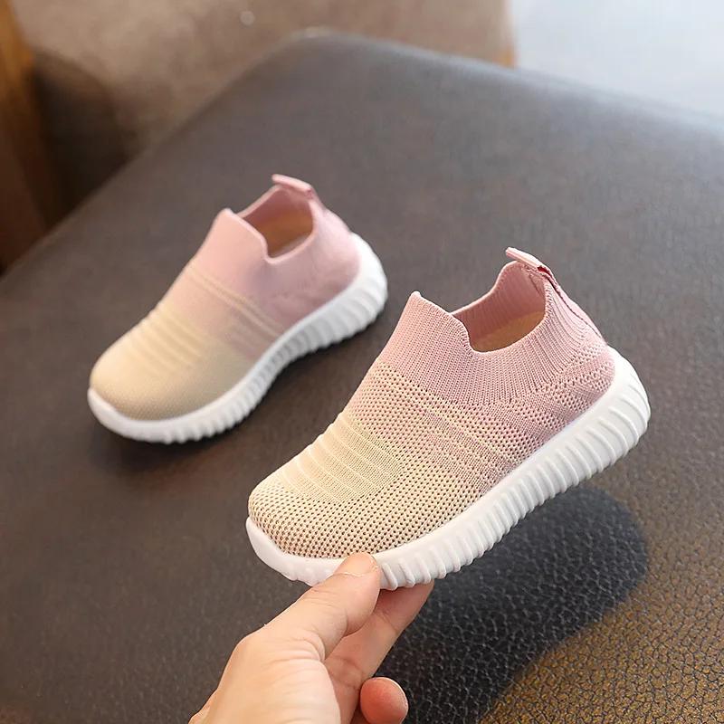 

Kids Casual Sneakers for Boys Slip-On Knitted Sock Shoes Children s Flats Girls Breathable Sports Running Shoes for 1-8 Years 23 розовый