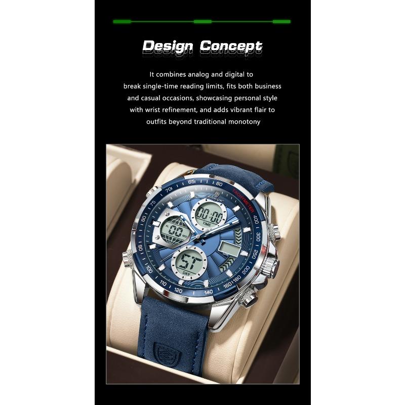 POEDAGAR Men Wristwatch Week Date Digital LED Quartz Fashion Clock Alarm Dual Time Display Electronic Luminous Watches