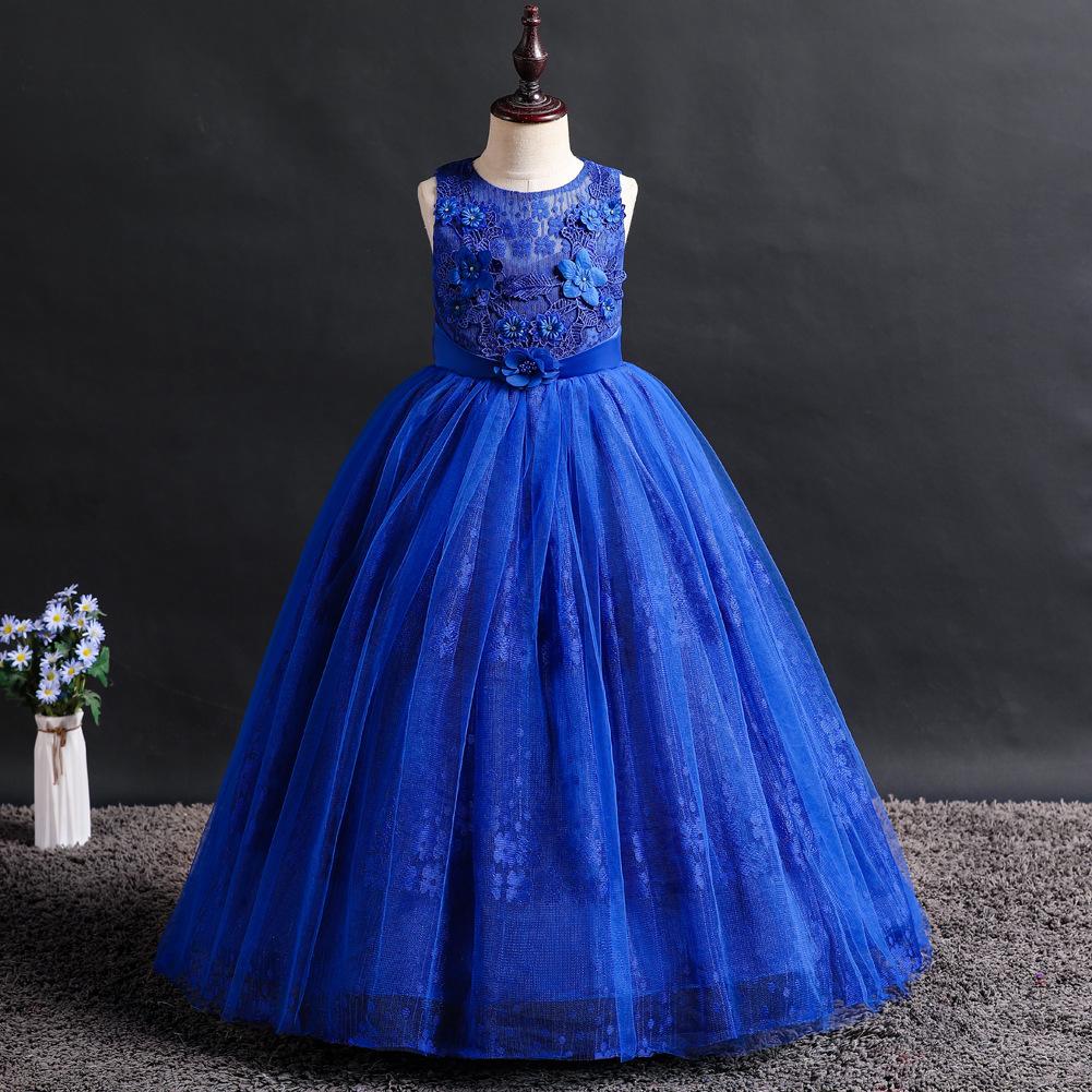 Langes Prinzessinnenkleid für Mädchen Laufsteg-Abendkleid Kleidung für Klavieraufführungen Mittelgroß Groß Kinder Langes Spitzenkleid Hochzeitskleid Atmungsaktives Formelles Outfit
