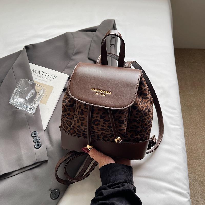 

Women s bag 2025 autumn new leopard print backpack fashion small backpack retro college style student backpack