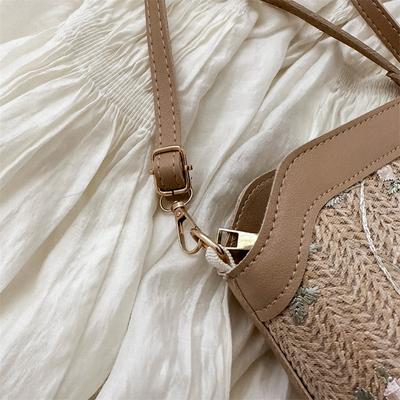This Year's Popular Small Bag Women's 2025 Summer New Trendy Fashion Shoulder Messenger Bag Internet Celebrity Lace Straw Bucket Bag