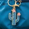 Purse Charm Accessory Bling Rhinestone Cactus Keychain, Pink Flower Keychain Keyring Pendant, Handbags Backpacks