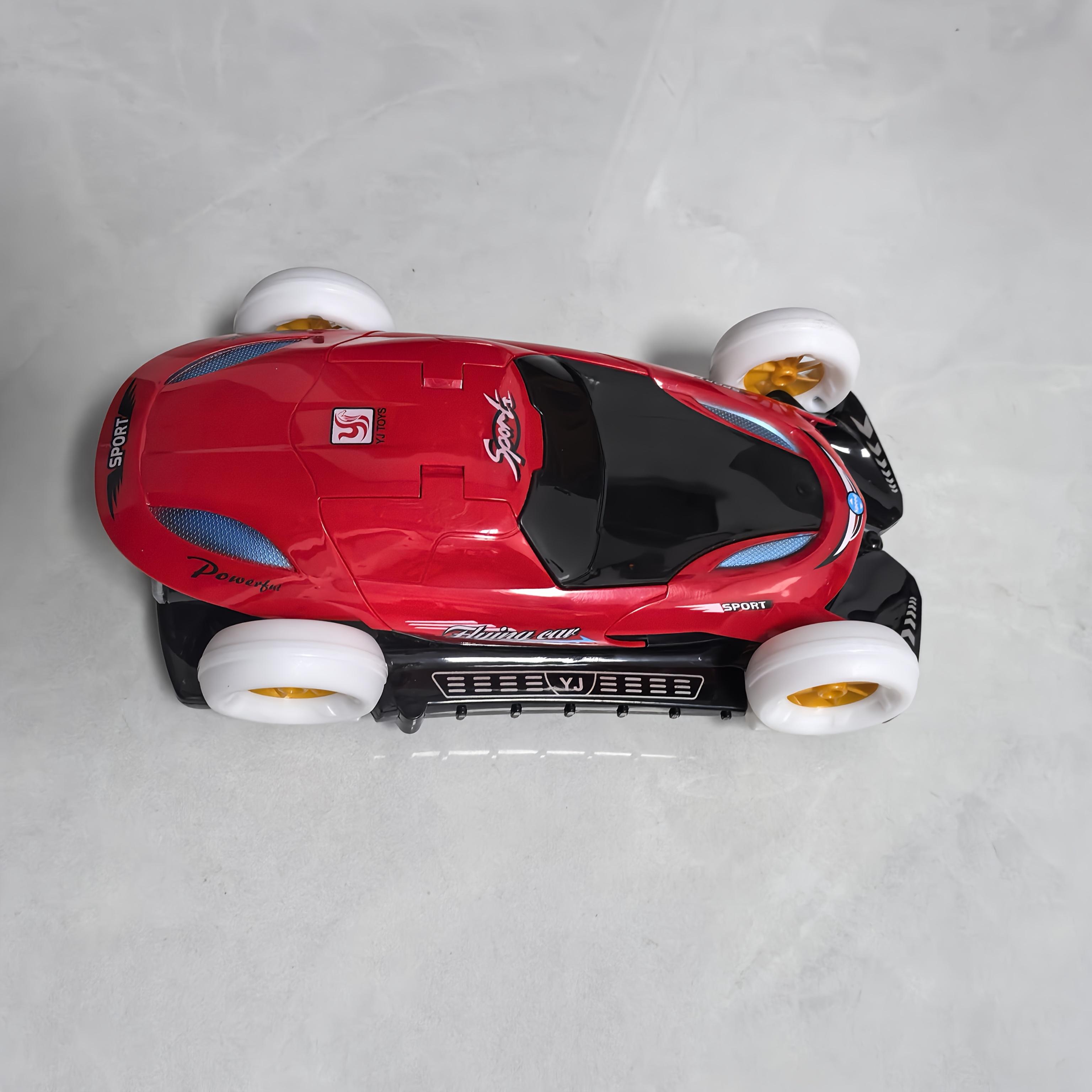 

Автоматически вращающийся на 360° четырехколесный летающий автомобиль с динамической музыкой и дверями в виде крана, игрушечный электромобиль. красный