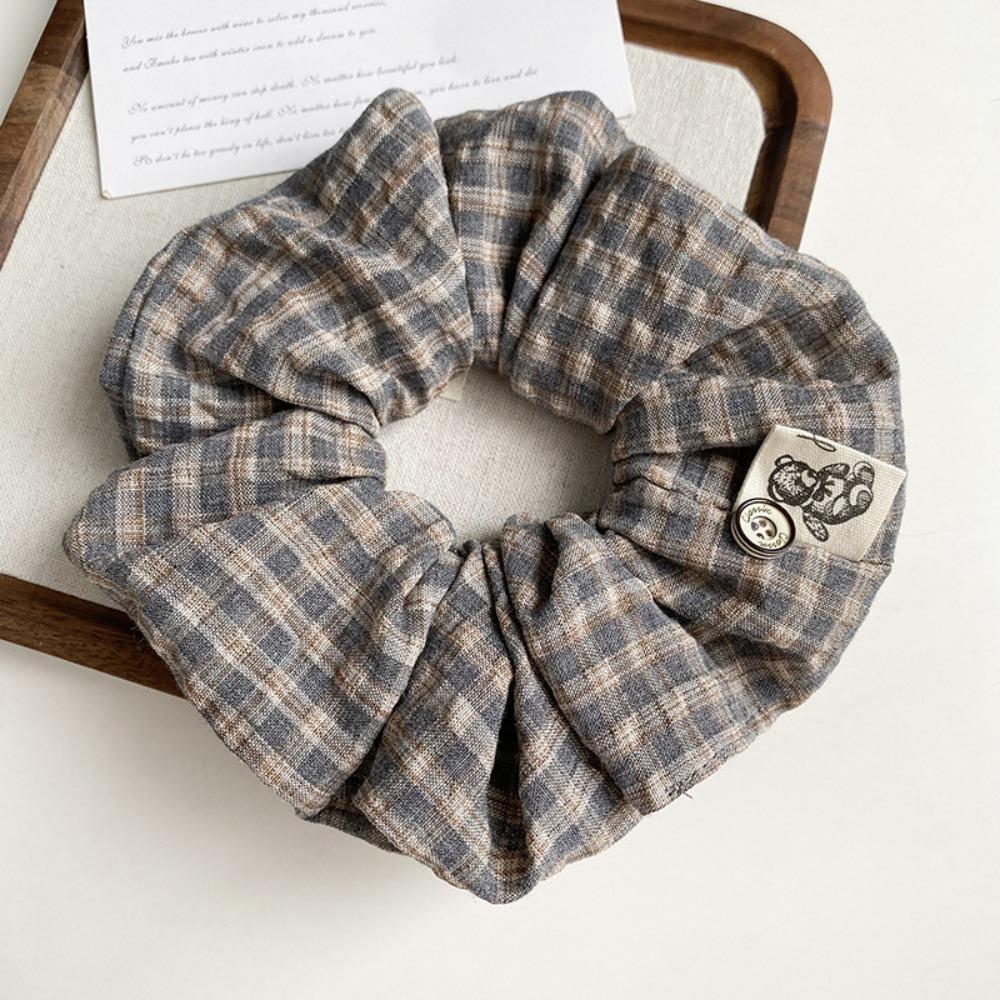 1/2pcs Plaid Scrunchie Teddy Bear Tag Vintage Casual Perfect Daily Retro Hairstyles Unique Hair Accessory Ideal Casual Bohemian