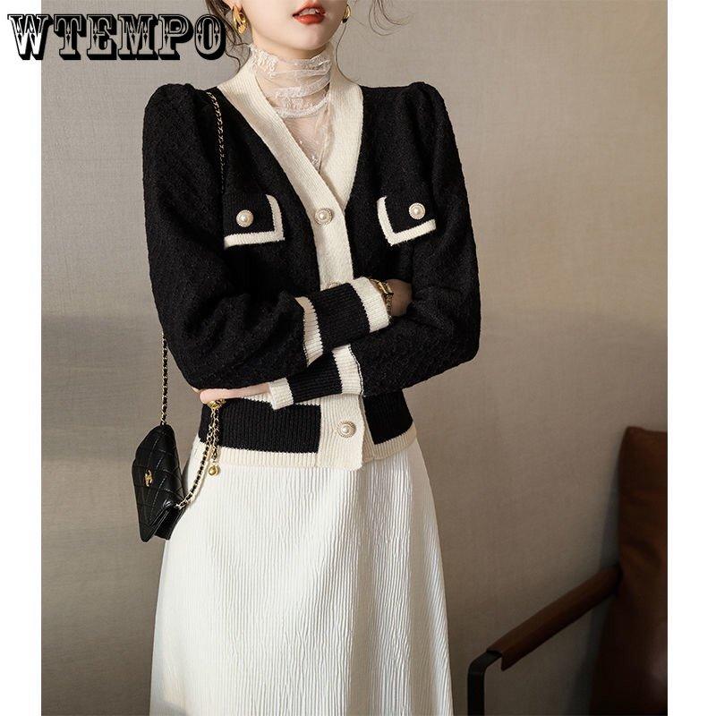 Donna Vintage Ufficio Signora Cardigan a Manica Lunga Maglieria Elegante Moda Francese Maglione Cappotto Monopetto Y2k Autunno Capo d'Abbigliamento Esterno