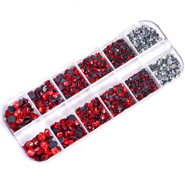 12-Grid Boxed Rhinestones, Glass Dmc Hot Diamonds, Crystal Clothing Accessories, Jewelry Diy Tool Set
