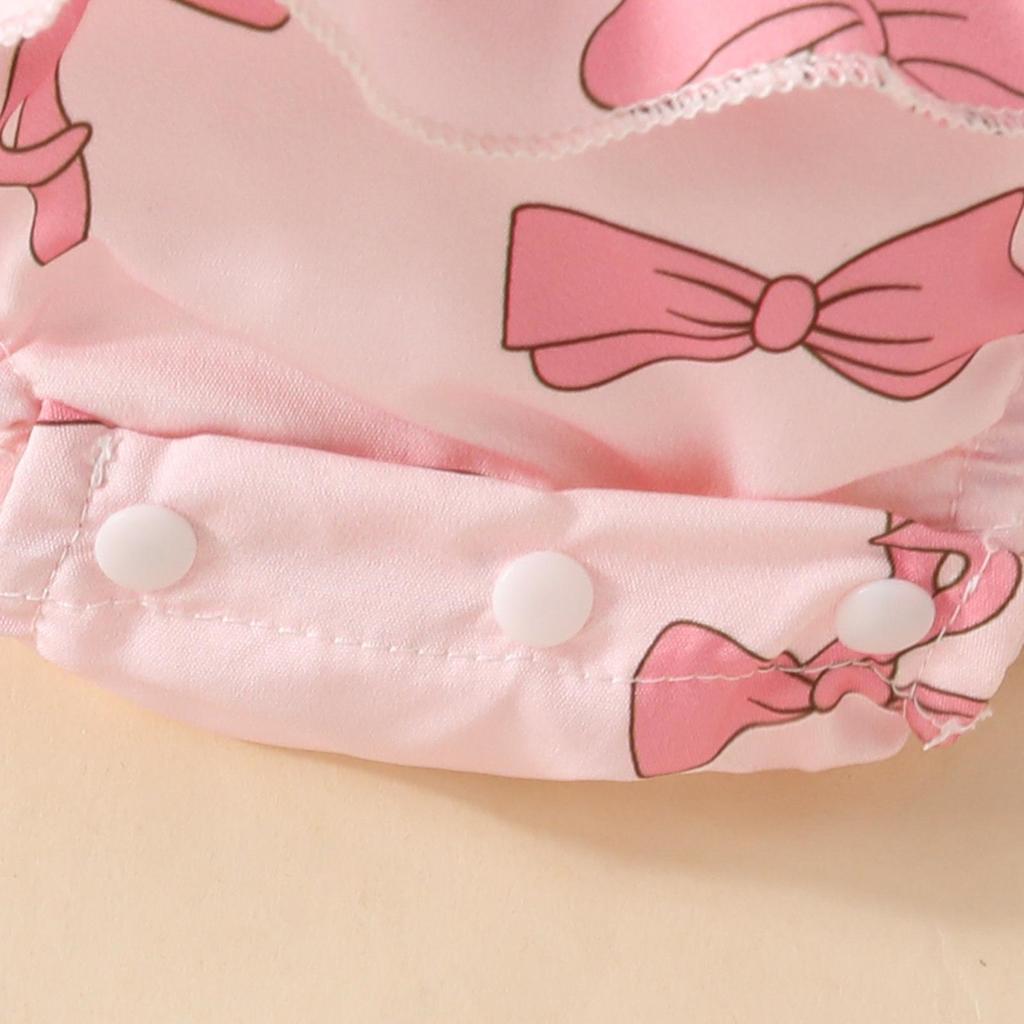 2025 Summer Newborn Ruffle Dress with Lantern Sleeves, Strawberry Butterfly Pattern, and Snap Closure.