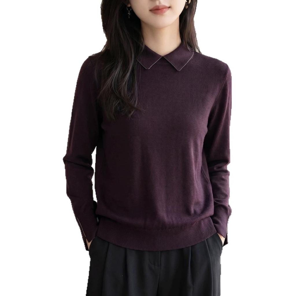 Long-sleeved Wool Knitted Sweater, Suitable for Spring and Autumn, Women's Pullover Outerwear with A Turned-up Collar