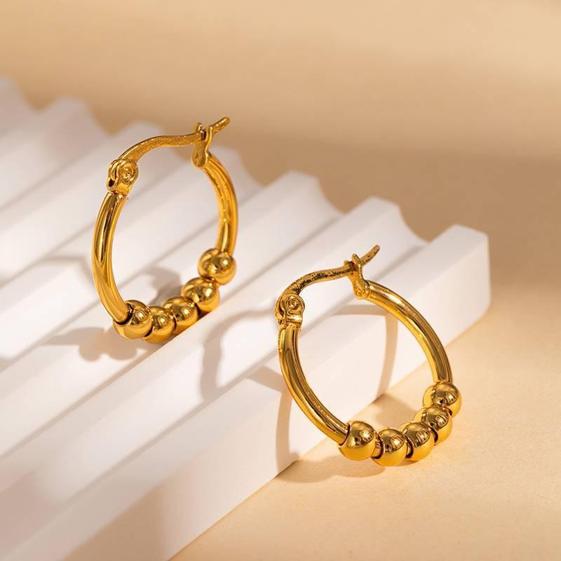Gold-Plated Gradient Bead Hoop Earrings for Women - Niche Fashion Design