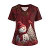Women's Short Sleeved Christmas Printed V-neck Buttonable Side Slit Top T-shirt