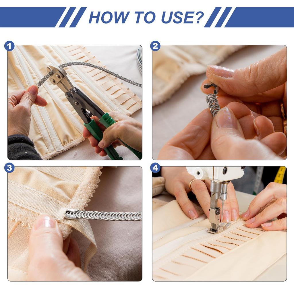 PATIKIL 33ft 304 Stainless Corset Boning Spiral Steel Metal Boning 32pcs Boning Tips Construction and Form Corset Making Supplies (5mm Width)