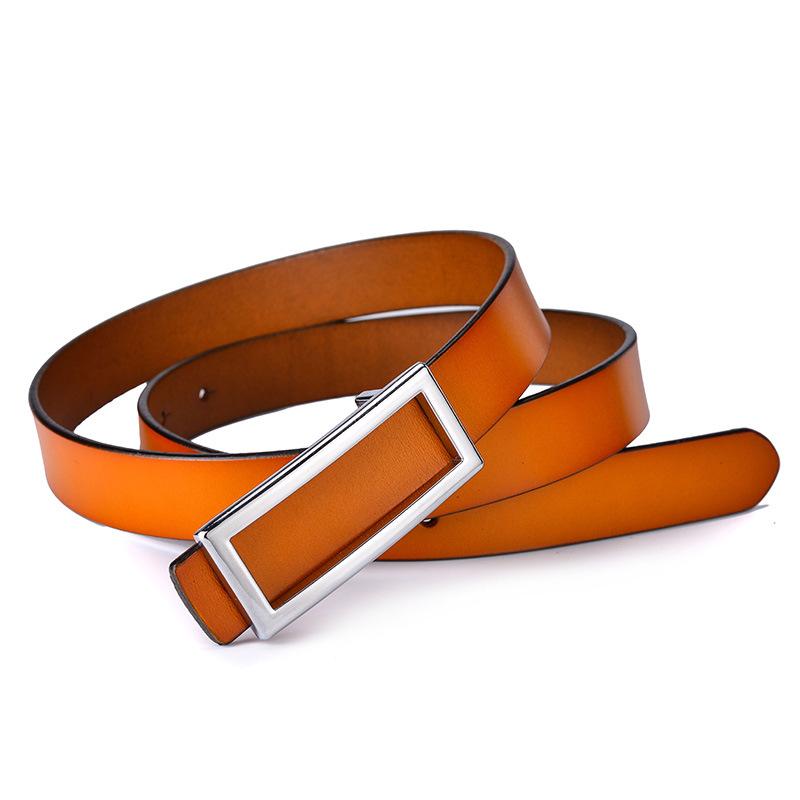 Women'S Leather Smooth Buckle Belt Cowhide Belt Personalized Rectangle Casual Pants Belt