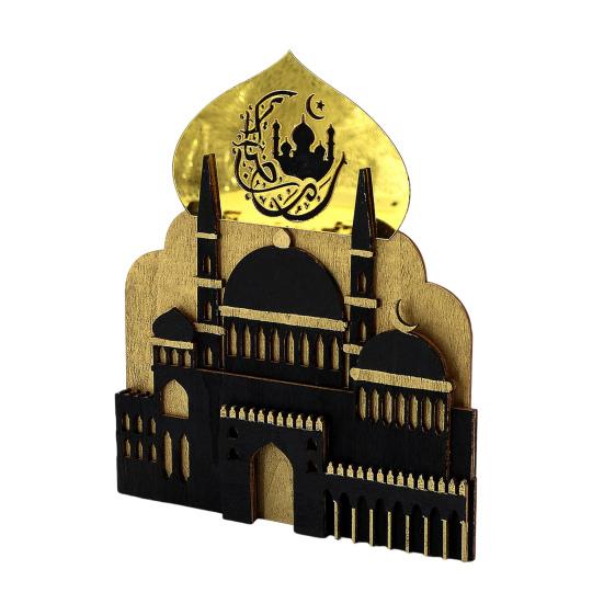 

Ramadan Table Decoration Wooden Crescent Moon Star Eid Mubarak Ornament LED Light Up Ramadan Kareem Mosque Sign for Islamic Home Decor C