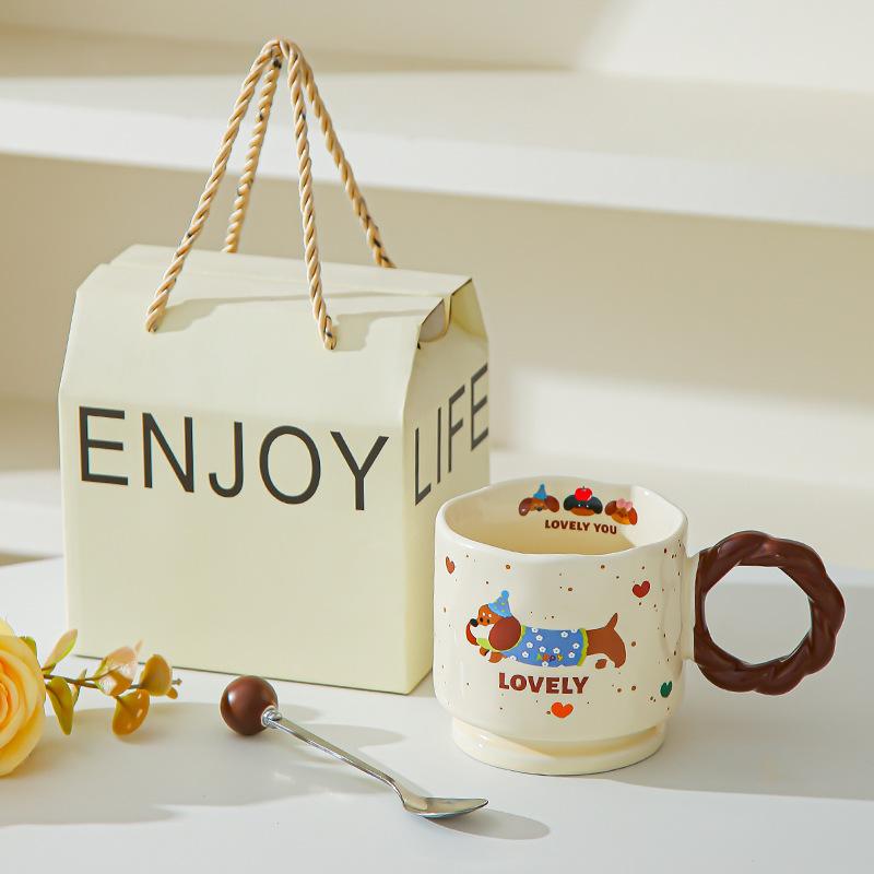 Creative cute cartoon sausage cup ceramic cup high value mug couple cup household drinking cup