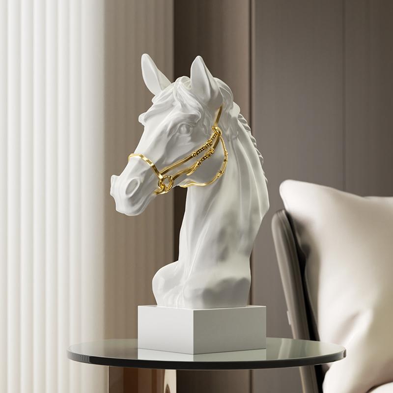 Gypsum sculpture Artistic horse head ornament Statues Soft decoration living room wine cabinet office Figurines Home Decor