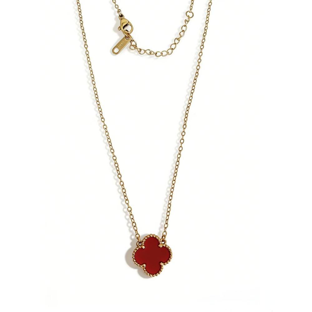 

High-end Four-leaf Clover Titanium Steel Necklace with 15mm Lucky Clover Pendant Simple Jewelry 18K червоний