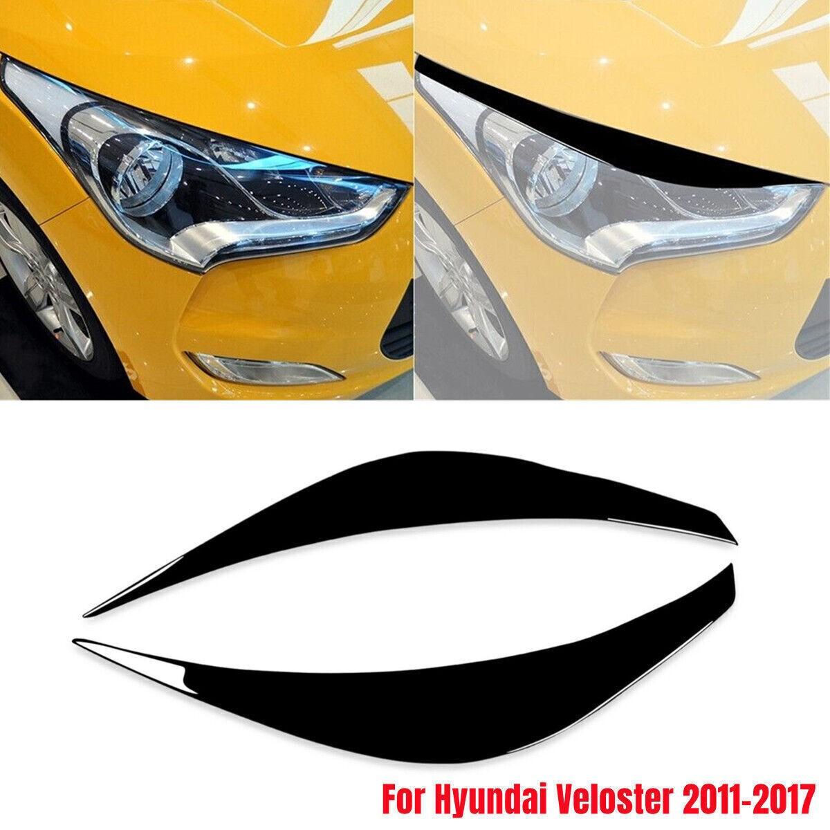 Gloss Black Headlight Eyelid Eyebrow Cover  Trim For Hyundai Veloster 2011-2017