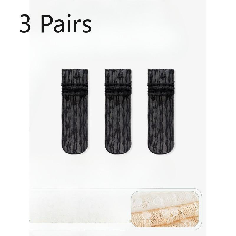 3 Pairs of Women's Summer Thin Lace Flowers In The Tube Pile Socks