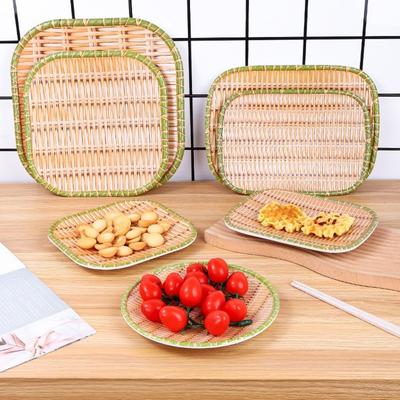 Plusieurs tailles Plat en imitation bambou Durable Facile à nettoyer Assiette pour fondue chinoise Assiette à légumes Assiette tissée pour barbecue