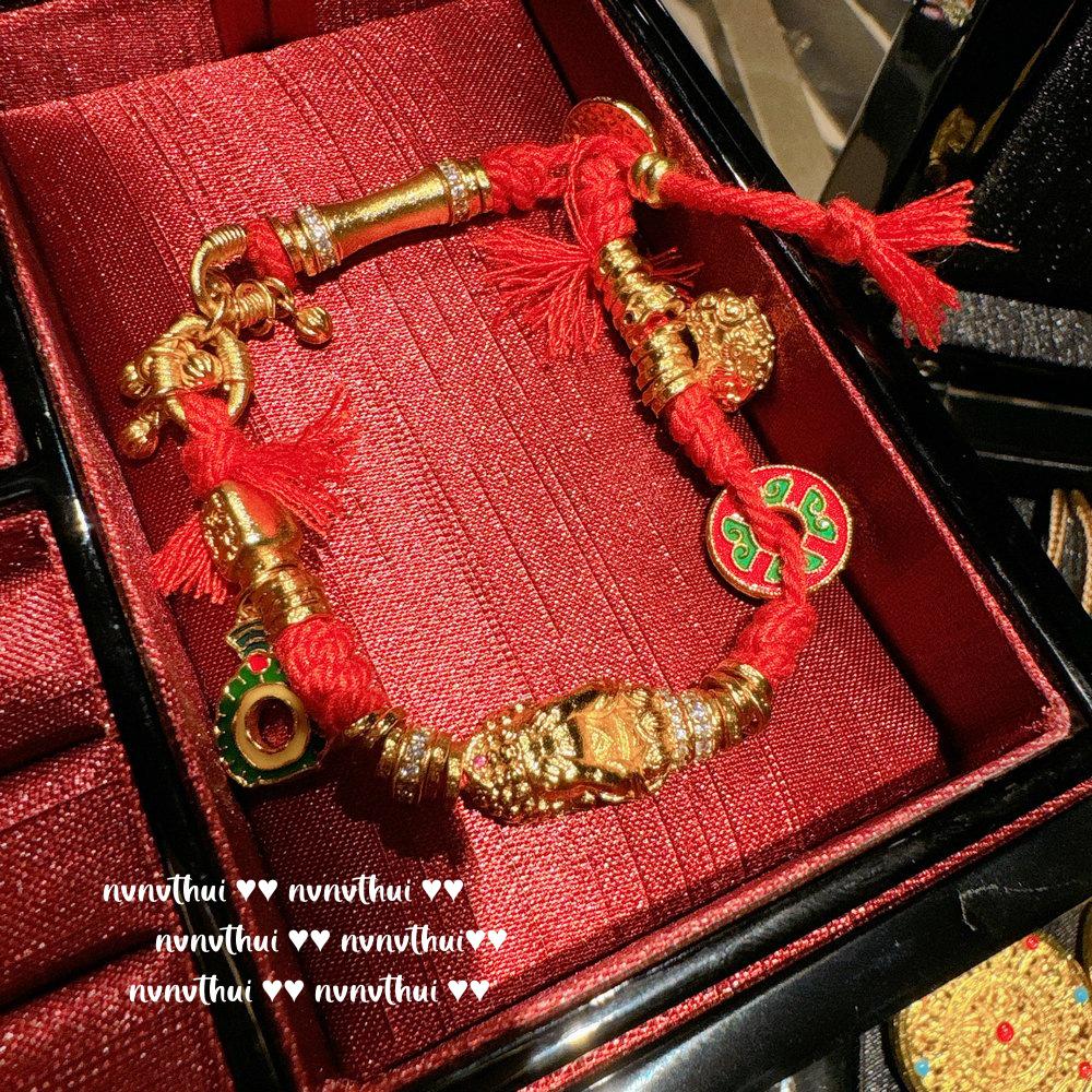 Gold Cloisonné Pendant Necklace & Auspicious Gourd Bracelet with Eight Treasures Design