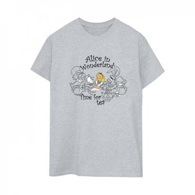 Womens/Ladies Alice In Wonderland Time For Tea Cotton Boyfriend T-Shirt
