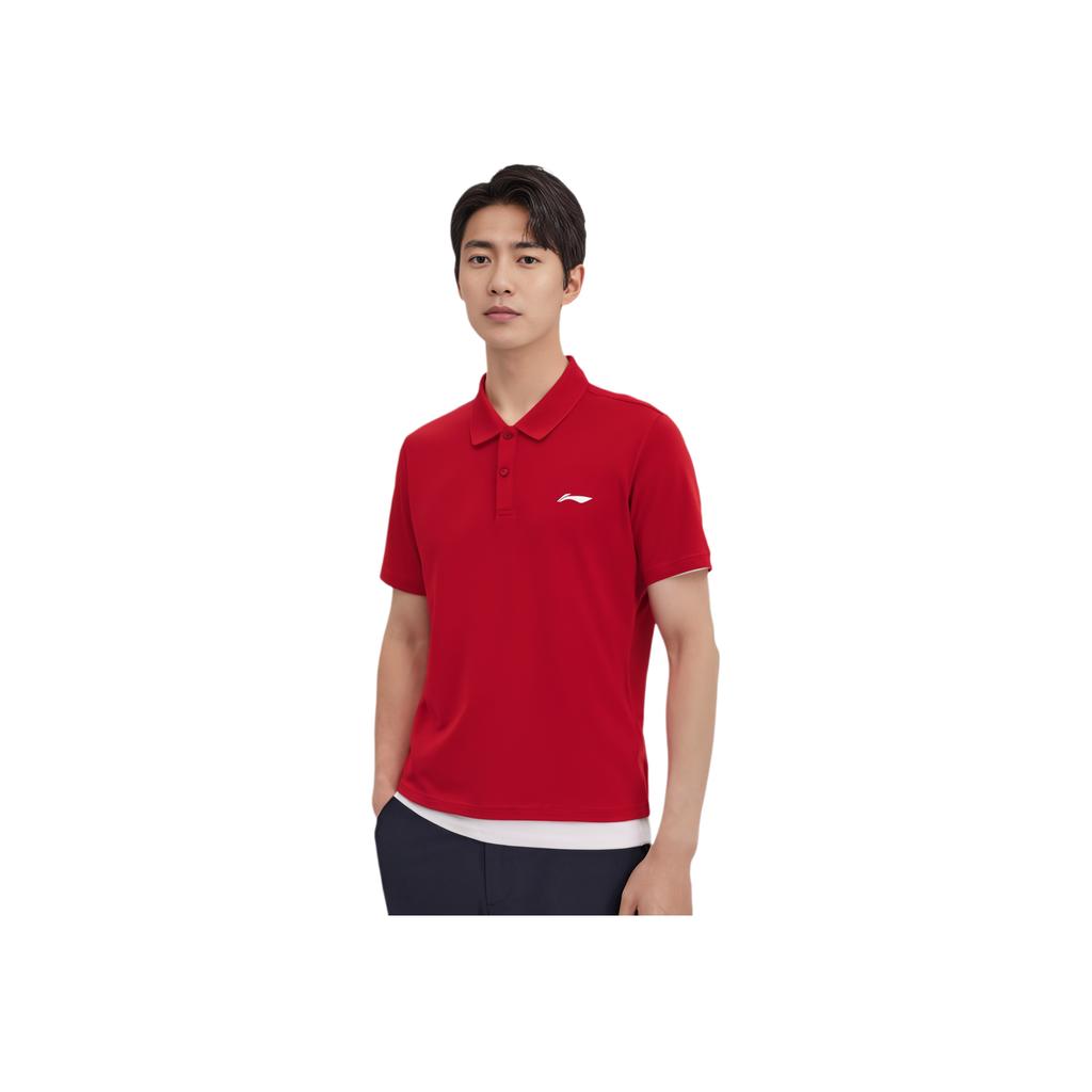 Li Ning Badminton Series Solid Color Quick-Dry Cool Sports Polo Shirt Men Tops Bull-Red APLR125-8