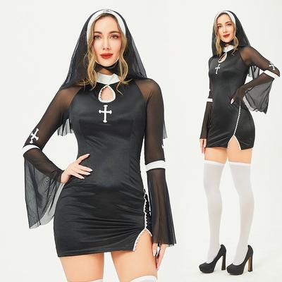 Halloween Costume Sexy Cosplay Nun Costume Cross Dark Goth Skirt